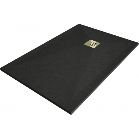 Mexen Stone+ cabină de duș din compozit dreptunghiulară 110 x 70 cm, negru, capac de scurgere auriu - 44707011-G