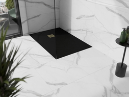 Mexen Stone+ kompozit téglalap alakú zuhanytálca 120 x 100 cm, fekete, arany takarólemez - 44701012-G