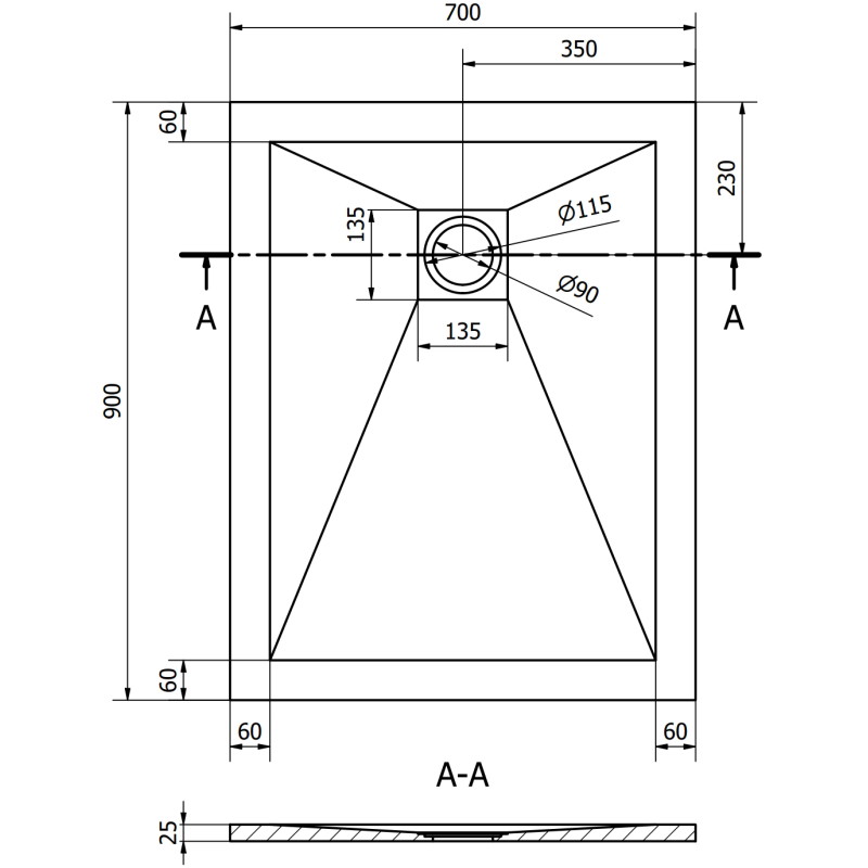 Mexen Stone+ 90 x 70 cm-es téglalap alakú kompozit zuhanytálca, fekete, arany takaróelem - 44707090-G