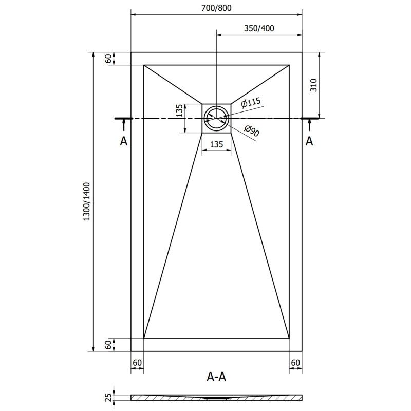 Mexen Stone+ kompozit zuhanytálca négyszögletes 140 x 70 cm, fekete, arany takaróelem - 44707014-G