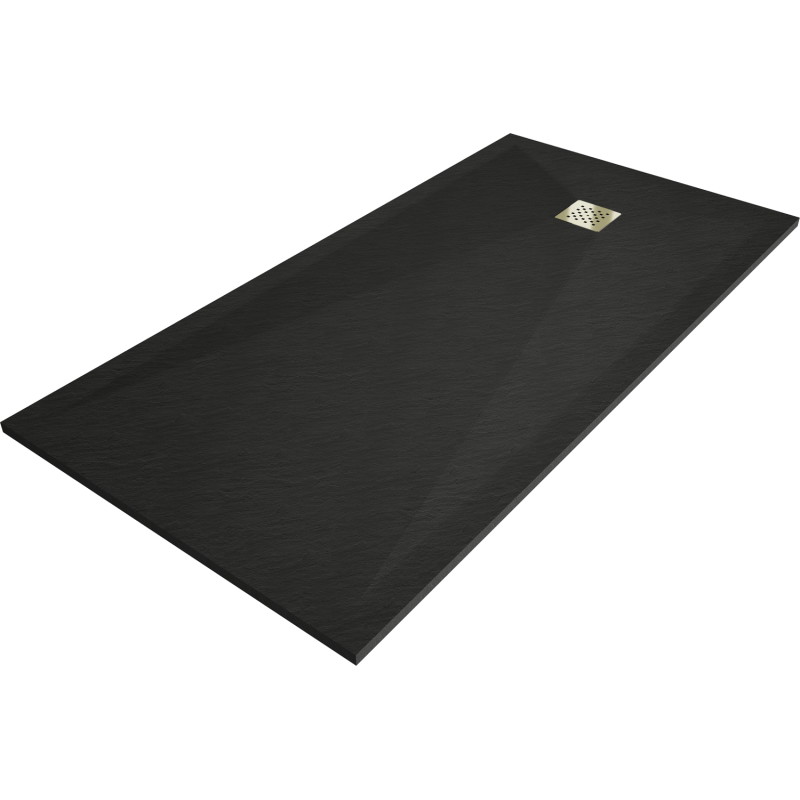 Mexen Stone+ téglalap alakú kompozit zuhanytálca 180 x 80 cm, fekete, arany fedőlap - 44708018-G