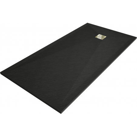 Mexen Stone+ téglalap alakú kompozit zuhanytálca 180 x 80 cm, fekete, arany fedőlap - 44708018-G