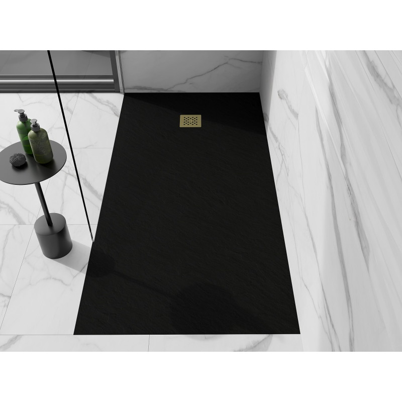 Mexen Stone+ 180 x 90 cm-es, fekete, arany burkolatú, téglalap alakú kompozit zuhanytálca - 44709018-G
