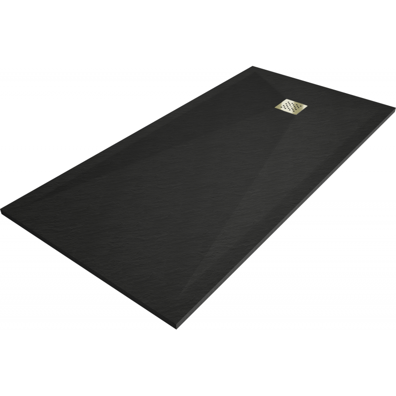 Mexen Stone+ kompozit zuhanytál 180 x 90 cm, fekete, arany szegély - 44709018-G