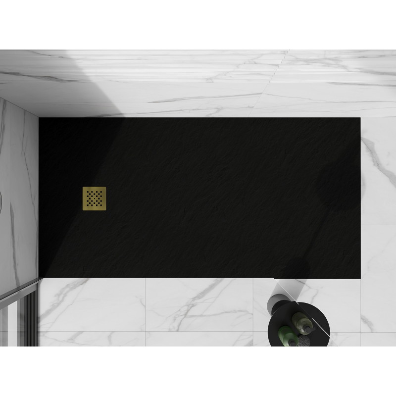 Mexen Stone+ kompozit téglalap alakú zuhanytálca 180 x 100 cm, fekete, arany fedéllel - 44701018-G
