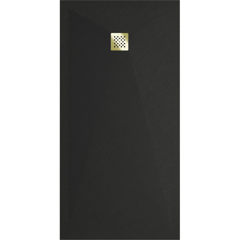Mexen Stone+ 160 x 90 cm-es téglalap alakú kompozit zuhanytálca, fekete, arany takaróelem - 44709016-G