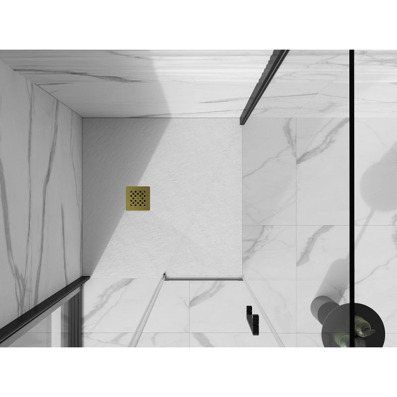 Mexen Stone+ négyzet alakú kompozit zuhanytálca, 80 x 80 cm, fehér, arany fedél - 44108080-G