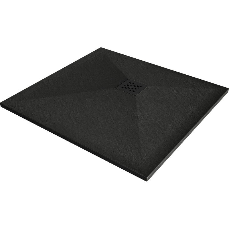 Mexen Stone+ 80 x 80 cm-es négyzet alakú kompozit zuhanytálca, fekete, fekete burkolattal - 44708080-B