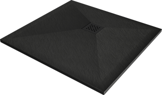 Mexen Stone+ kompozit négyzet alakú zuhanytálca 80 x 80 cm, fekete, fekete burkolattal - 44708080-B