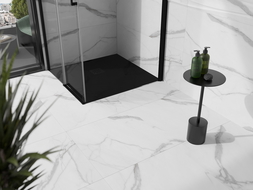 Mexen Stone+ kompozit négyzet alakú zuhanytálca 80 x 80 cm, fekete, fekete burkolattal - 44708080-B