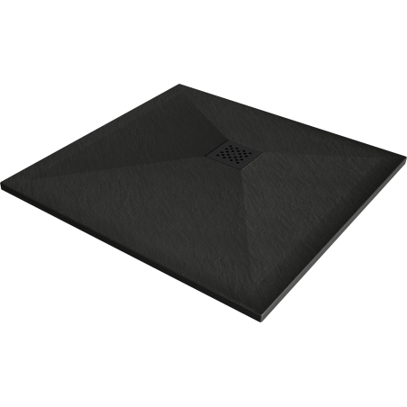 Mexen Stone+ kompozit négyzetes zuhanytálca 90 x 90 cm, fekete, fekete takarólemez - 44709090-B