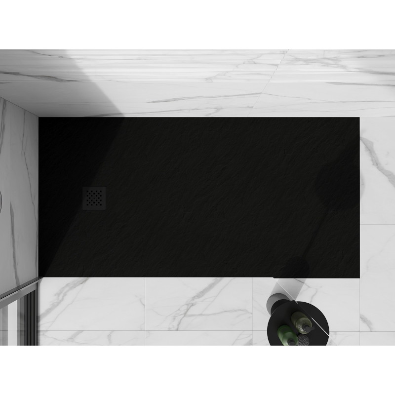 Mexen Stone+ kompozit zuhanytálca, téglalap alakú, 180 x 100 cm, fekete, fekete takaró - 44701018-B