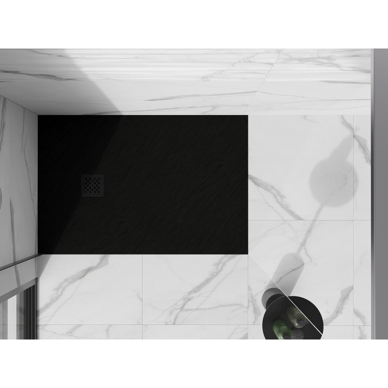 Mexen Stone+ cadă de duș din compozit dreptunghiulară 130 x 90 cm, neagră, mască neagră - 44709013-B