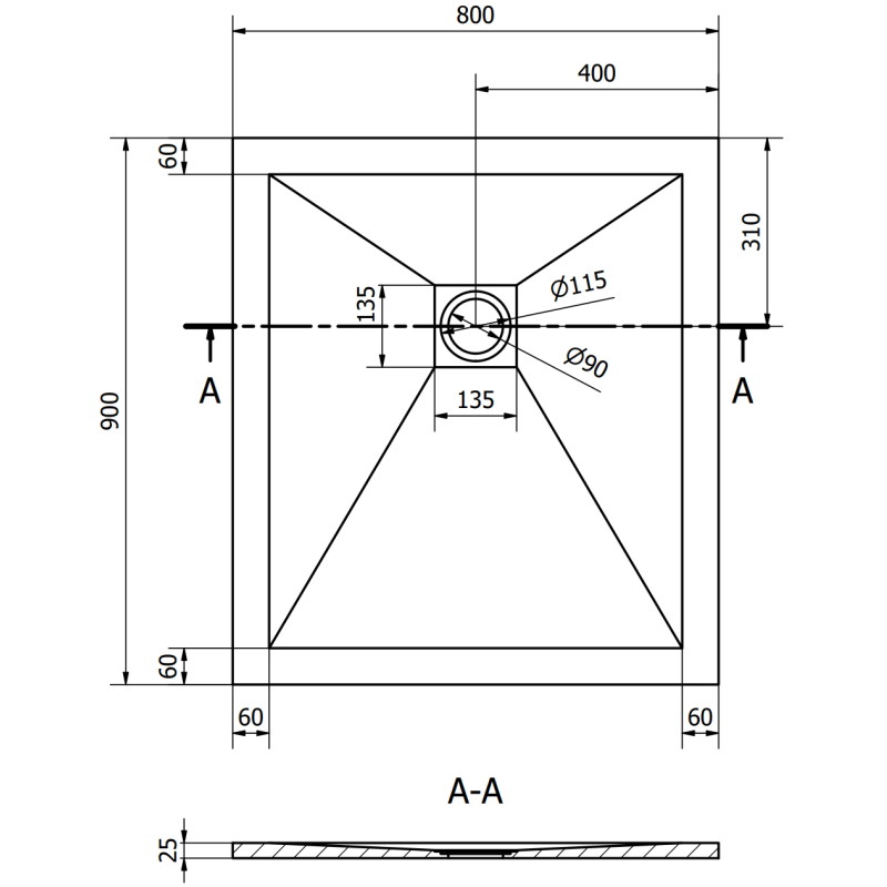 Mexen Stone+ recepție duș compozit dreptunghiular 90 x 80 cm, negru, capac negru - 44708090-B