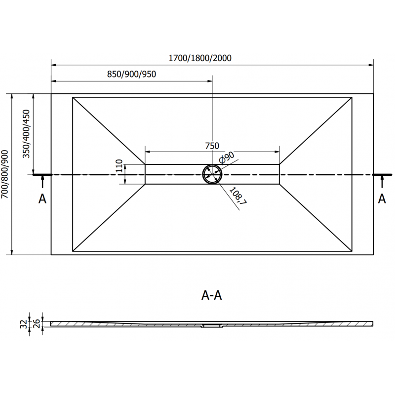 Mexen Toro téglalap alakú zuhanytálca SMC 180 x 70 cm, fehér, fehér burkolattal - 43107018-W