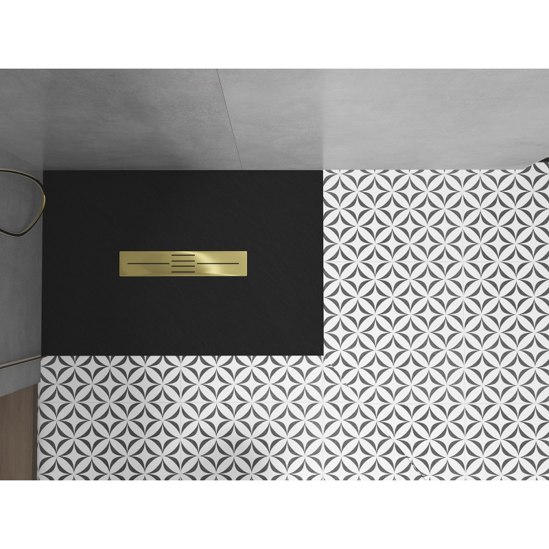 Mexen Toro téglalap alakú SMC zuhanytálca 110 x 70 cm, fekete, arany fedéllel - 43707011-G