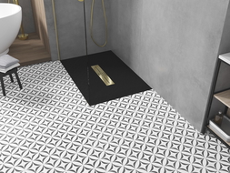 Mexen Toro brodzik dreptunghiular SMC 100 x 80 cm, negru, capac decorativ auriu - 43708010-G