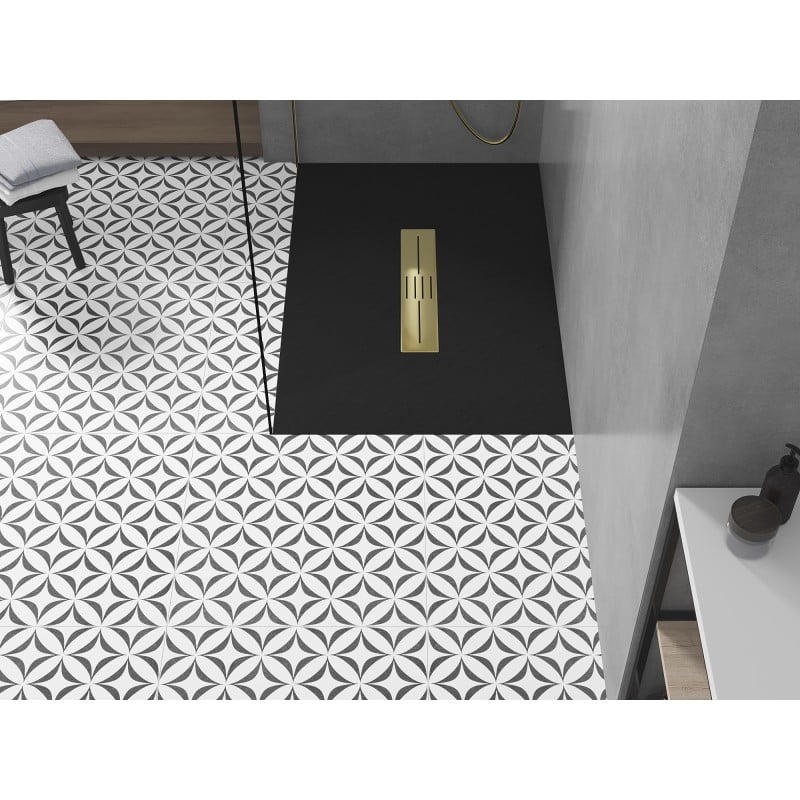 Mexen Toro brodzik dreptunghiular SMC 100 x 80 cm, negru, capac decorativ auriu - 43708010-G