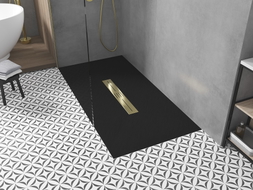 Mexen Toro SMC 160 x 80 cm-es téglalap alakú zuhanytálca, fekete, arany takaróelem - 43708016-G