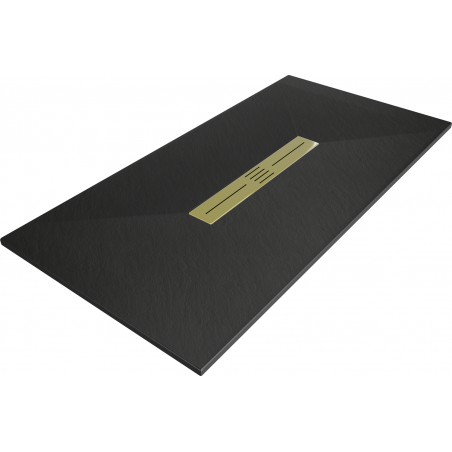 Mexen Toro téglalap alakú SMC zuhanytálca 160 x 90 cm, fekete, arany takaróelem - 43709016-G