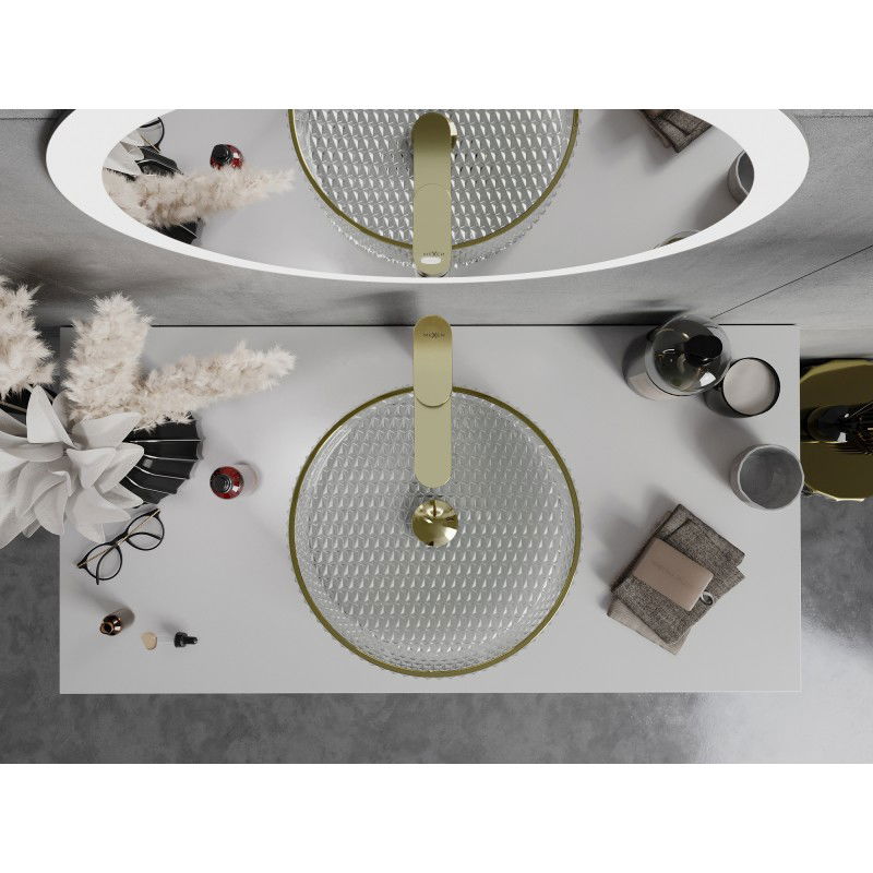 Mexen Aura üvegből készült mosdókagyló 39 x 39 cm, átlátszó/arany - 24013905