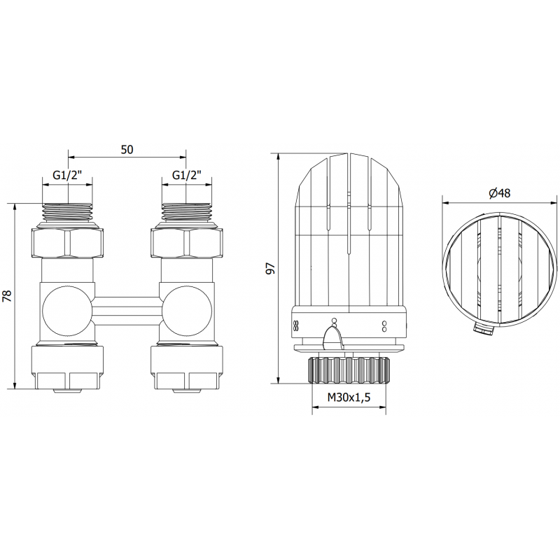 Mexen G03 set termostatic cu două tuburi DN50, drept 1/2"x16 mm, nichel - W912-016-938-01