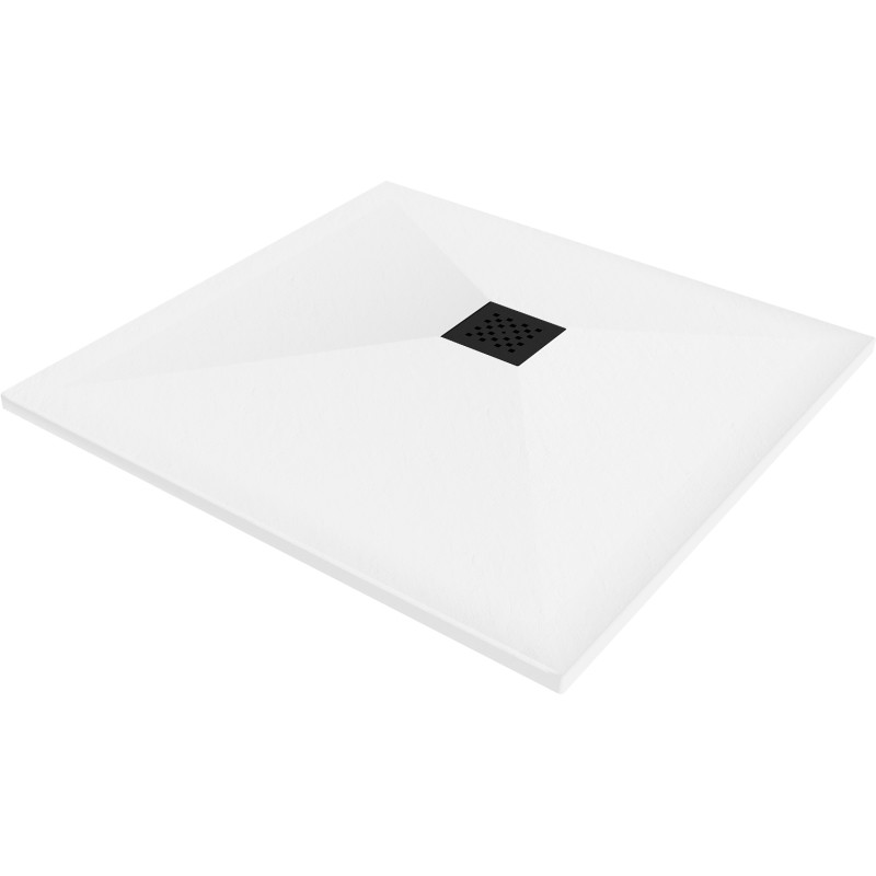 Mexen Stone+ kompozit négyzet alakú zuhanytálca 70 x 70 cm, fehér, fekete burkolat - 44107070-B