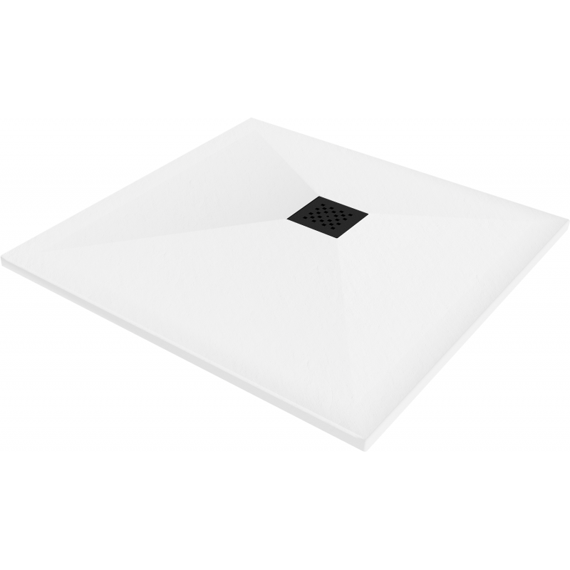 Mexen Stone+ kompozit zuhanytálca négyzet alakú 100 x 100 cm, fehér, fekete takaró - 44101010-B