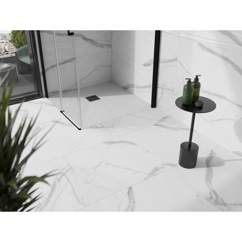 Mexen Stone+ 80 x 80 cm-es négyzet alakú kompozit zuhanytálca, fehér, fekete takaró - 44108080-B
