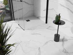 Mexen Stone+ cadă de duș pătrată din compozit 80 x 80 cm, albă, garnitură neagră - 44108080-B