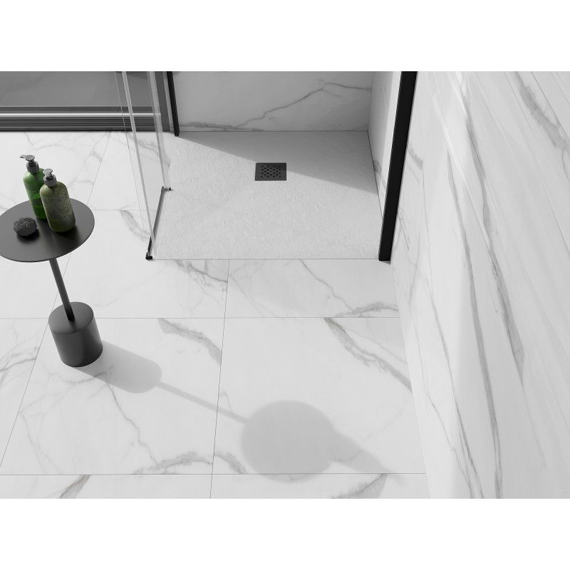 Mexen Stone+ kompozit zuhanytálca négyzet alakú 90 x 90 cm, fehér, fekete takaróelem - 44109090-B