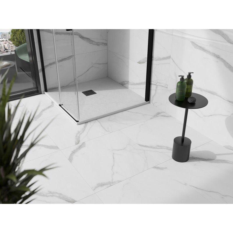 Mexen Stone+ kompozit zuhanytálca négyzet alakú 90 x 90 cm, fehér, fekete takaróelem - 44109090-B