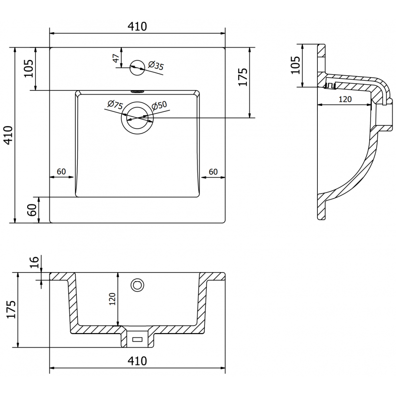 Mexen Atena 41 x 41 cm-es, pultba süllyeszthető mosdó, fehér - 25014100