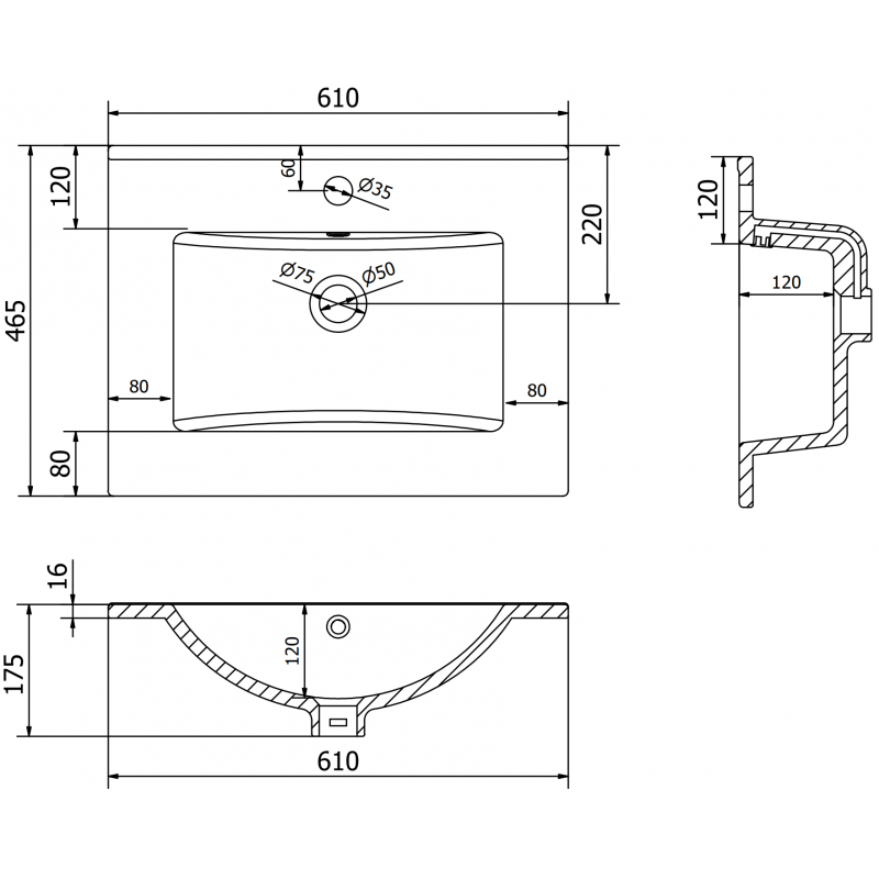 Mexen Atena beépíthető mosdókagyló 61 x 46 cm, fehér - 25016000