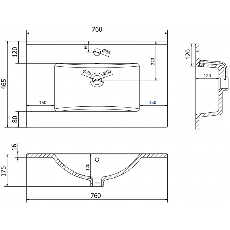 Mexen Atena chiuvetă încastrată în blat 76 x 46 cm, albă - 25017500