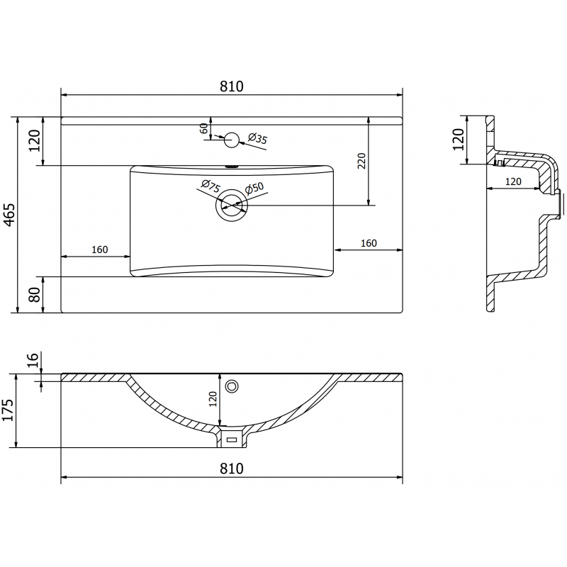 Mexen Atena chiuvetă încastrată în blat 81 x 46 cm, negru mat - 25018070