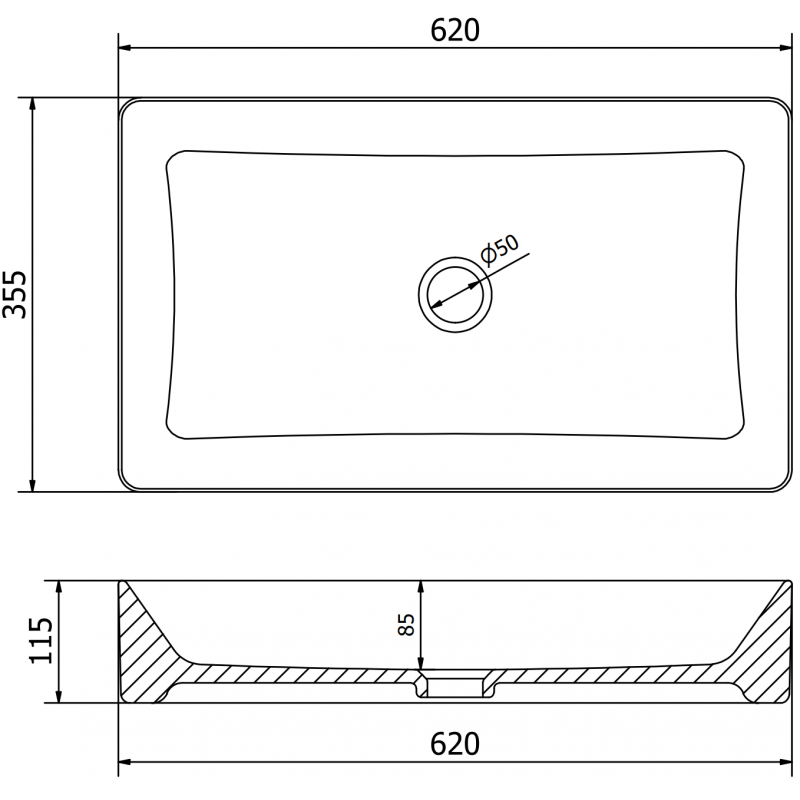 Mexen Nadia lavoar pe blat 62 x 35 cm, gri deschis mat - 21616061