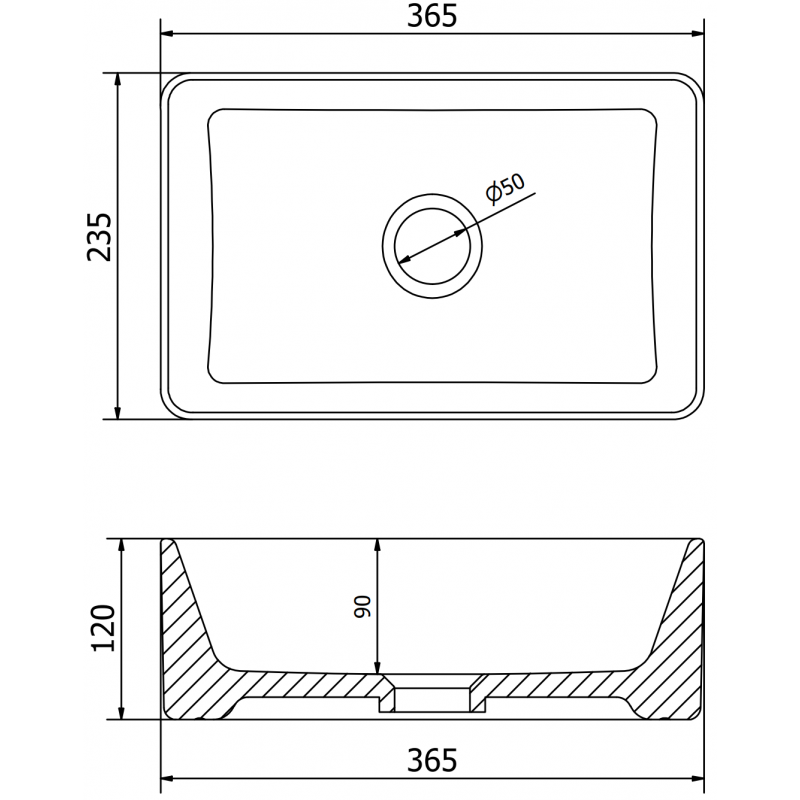 Mexen Nadia felületre szerelhető mosdókagyló 36 x 23 cm, fehér/fekete perem - 21613607