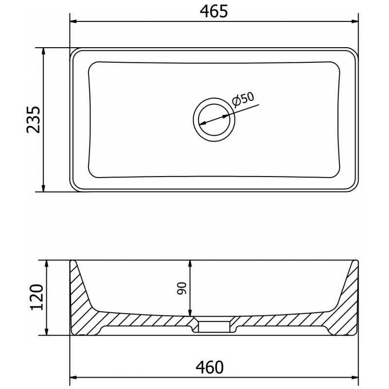 Mexen Nadia pultra tehető mosdókagyló 46 x 23 cm, fehér/fekete perem - 21614607