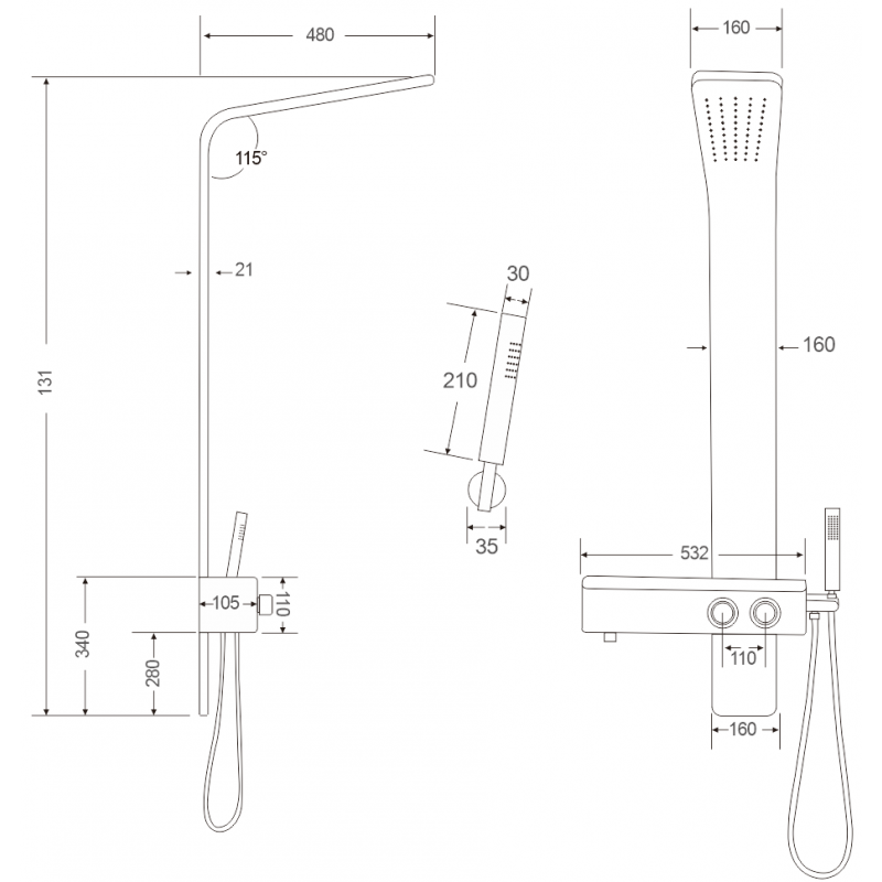Mexen Sund zuhanypanel, fekete - 7620-02-70