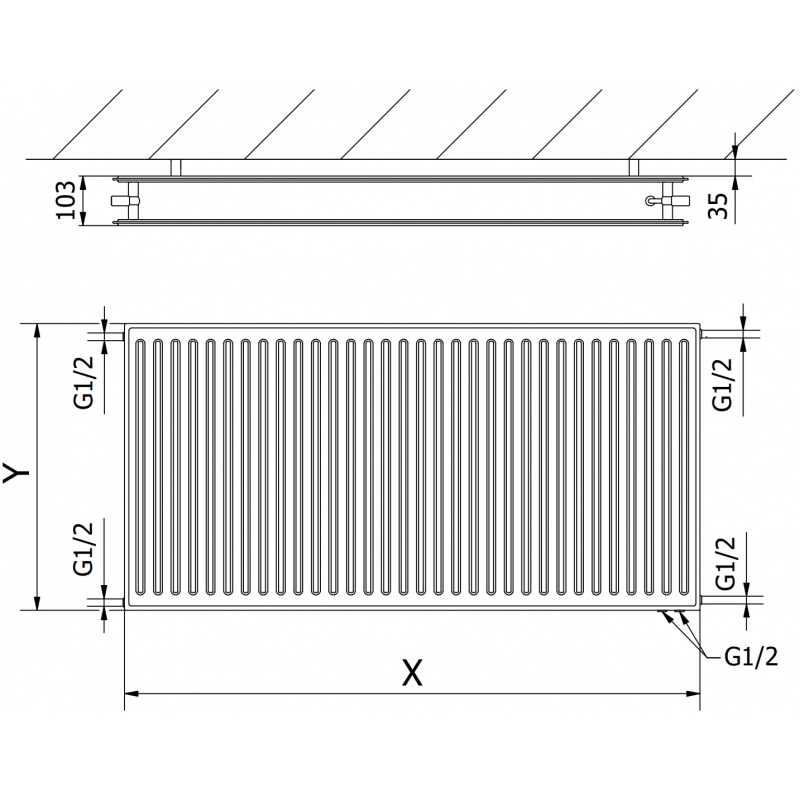 Mexen CVH20 Radiator igienic plăci 600 x 2800 mm, conexiune inferioară, 3078 W, alb - W620H-060-280-00