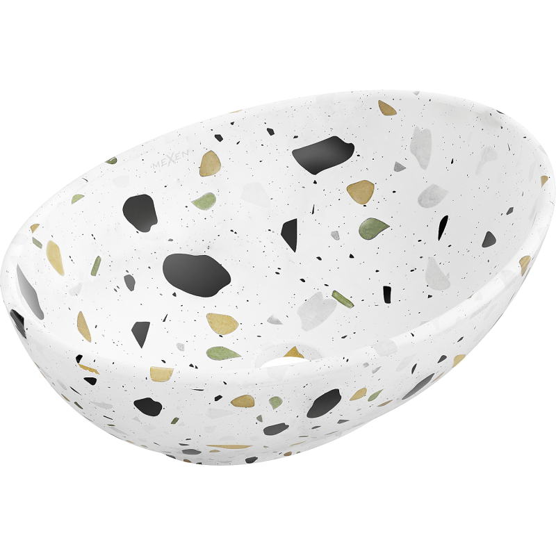 Mexen Elza felültétre szerelhető mosdó 40 x 33 cm, fehér terrazzo kő - 21014083