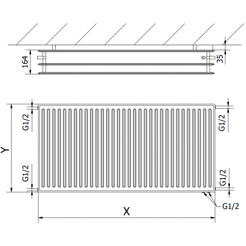 Mexen CVH30 Higienic radiator plat 500 x 2400 mm, conectare inferioară, 3112 W, alb - W630H-050-240-00