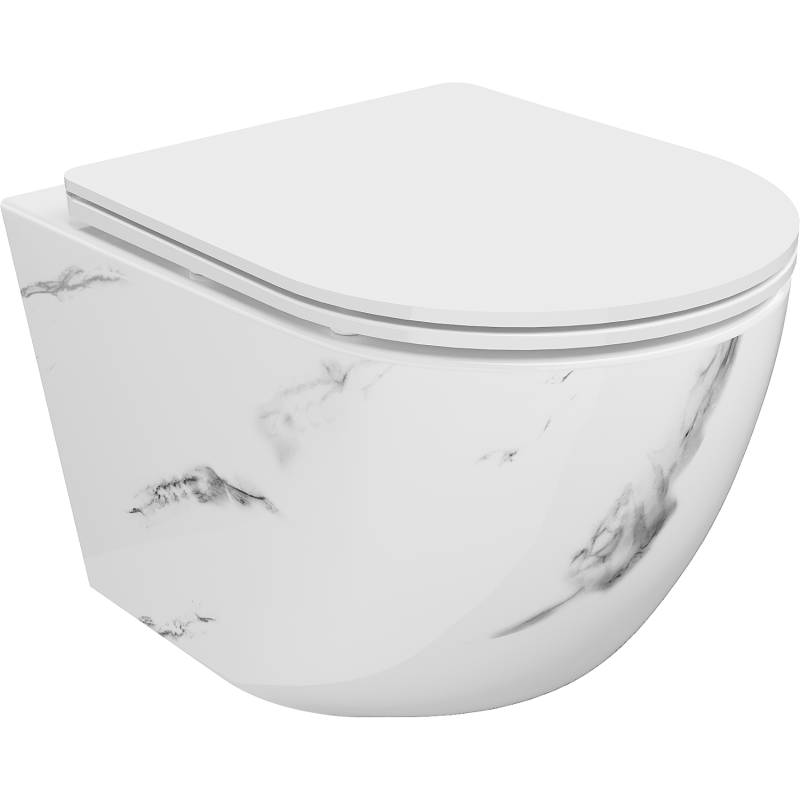 Mexen Lena perem nélküli WC-csésze lassan csukódó, vékony ülőkével, duroplast, fehér kő - 30224092