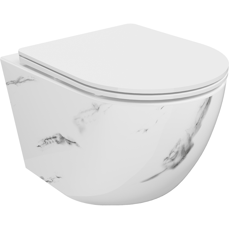 Mexen Lena vas de toaletă suspendat Rimless cu capac cu închidere lentă slim, duroplast, piatră albă - 30224092