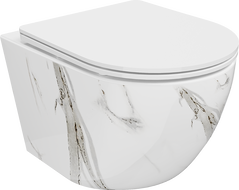 Mexen Lena Rimless WC csésze slim lassú záródású duroplast ülőkével, fehér kő - 30224094