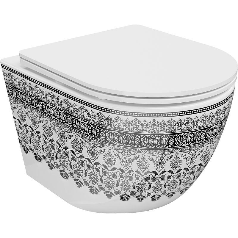 Mexen Lena Rimless WC csésze lassan záródó Slim üléssel, duroplast, fehér/fekete mintás - 30224095