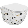 Mexen Lena Rimless WC csésze lassan záródó vékony duroplast ülőkével, terrazzo fehér kő - 30224096