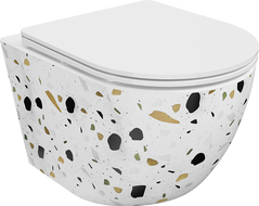 Mexen Lena Rimless WC csésze lassan záródó slim duroplast ülőkével, fehér terrazzo kő - 30224096