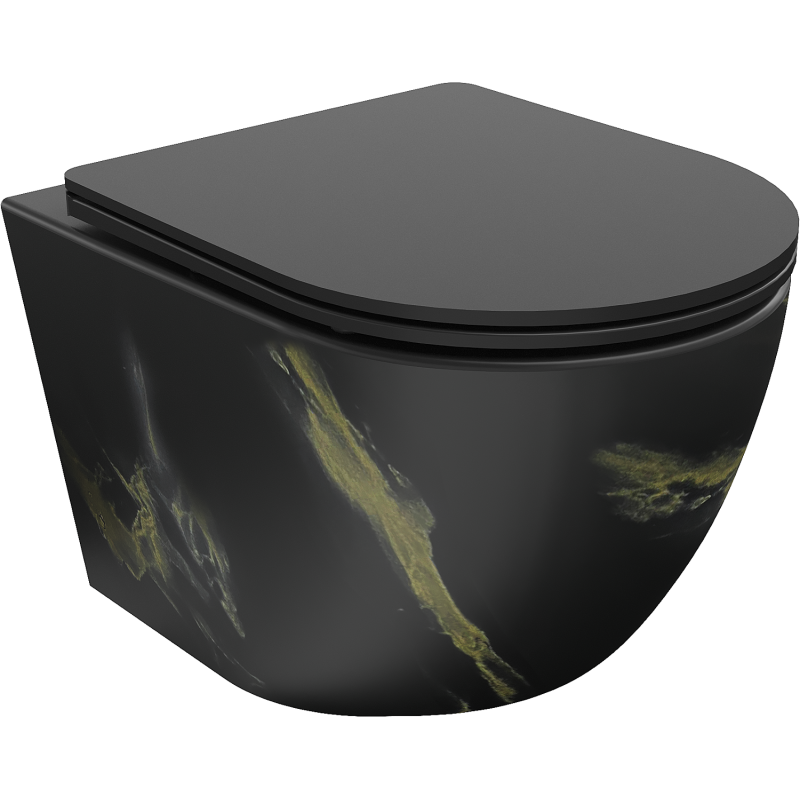 Mexen Lena Rimless WC csésze karcsú, lassan csukódó duroplast üléssel, fekete kő - 30224098